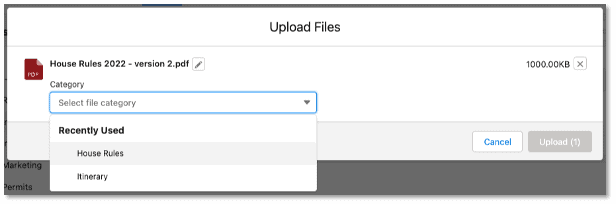 upload files and folders - category selection