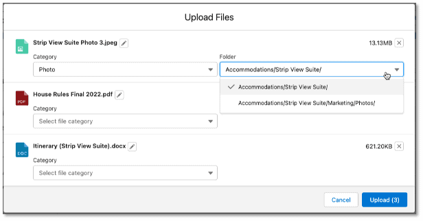 upload files and folders - folder selection