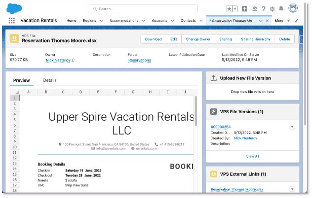 file record page with upload new file version component